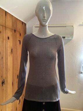 Express Silver Metallic Scoop Neck Knit Top